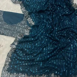 Bollywood Sequence Work Designer Party Wear Saree Collection - Blue