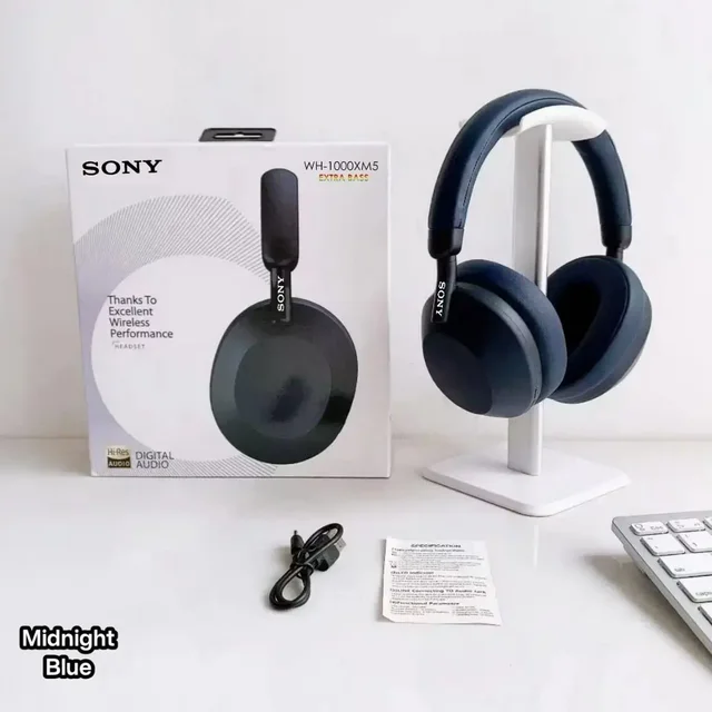 Sony Extra Bass Headphones WH- 1000XM5 , With 3D Cotton Earpads - Black