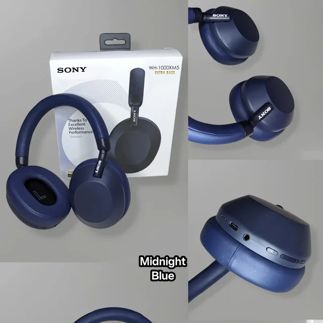 Sony Extra Bass Headphones WH- 1000XM5 , With 3D Cotton Earpads - Black