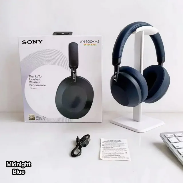 Sony Extra Bass Headphones WH- 1000XM5 , With 3D Cotton Earpads - Black