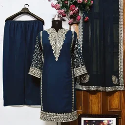 Fully Stitched Party Wear Zari Embroidery Work Plazo Suite - 44XXL Green