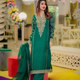 Fully Stitched Party Wear Zari Embroidery Work Plazo Suite - 44XXL Green