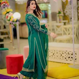 Fully Stitched Party Wear Zari Embroidery Work Plazo Suite - 44XXL Green