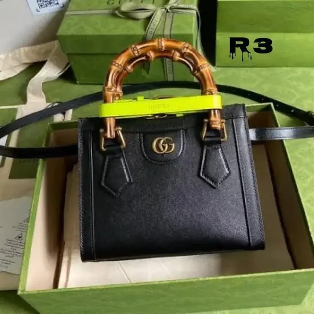 GUCCI Gucci Imported luxury diana mini wooden top handdle luxury fashion for women - Black