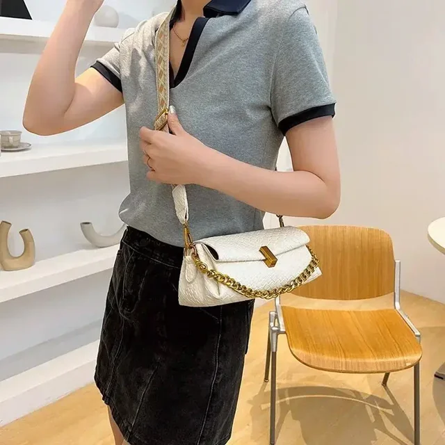Imported Sling Bag With Broadbelt White And Black - Black