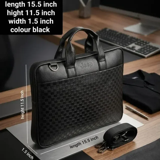 Leather laptop office bag Jeep - Black