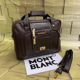 Montt blanck Men's Leather Laptop Bag, OFFICIAL Bag , - Black