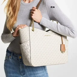 Michael Kors Zig Zag Jet Set Large Shoulder Tote Bag Premium Quality - white