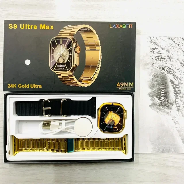 S9 Ultra Max New 24k Gold Addition Edition Ultra 49mm,dual Strap Ocean Rubber Belt For Boy's - White