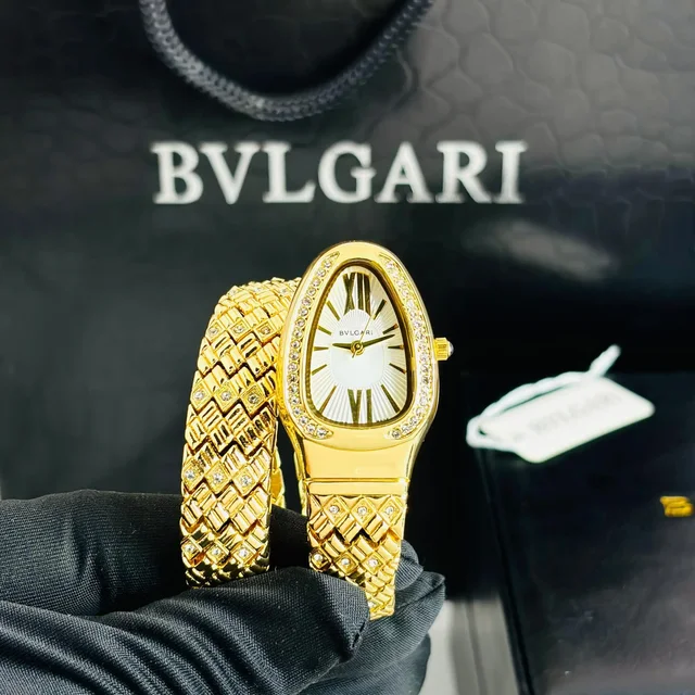 Bvlgri Party Wear Diamond Luxury π Snake Kada Watch For Women's - Black