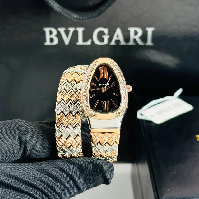 Bvlgri Party Wear Diamond Luxury π Snake Kada Watch For Women's - Black