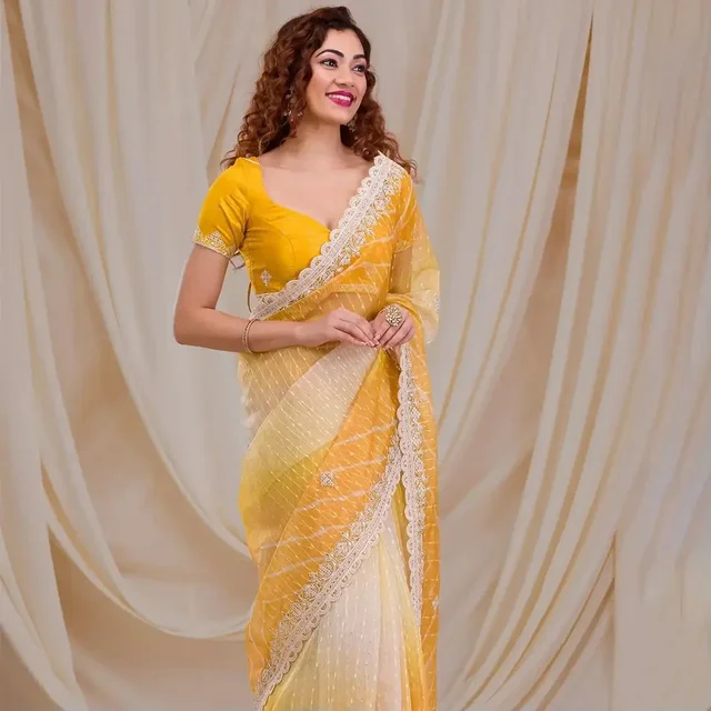 Partywear Haldi Special Saree - Yellow