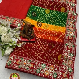 Puja Saree,Festival Saree, Bandhni Georgette Saree 85% Off - Orange