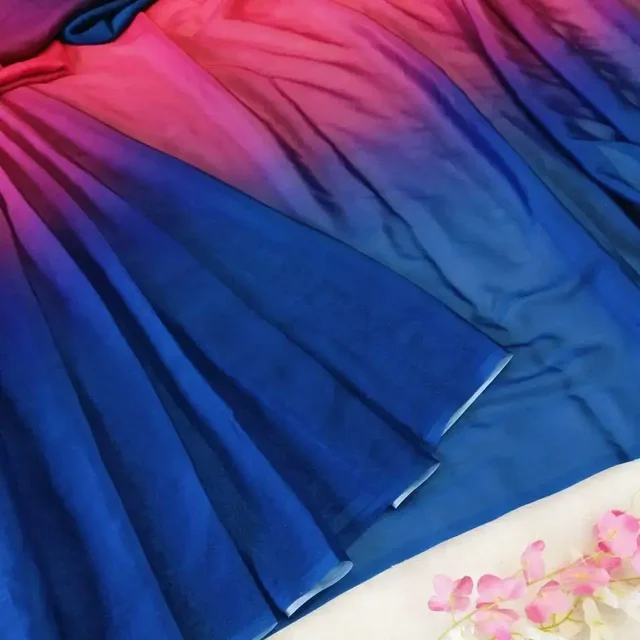 Rangoli Silk Saree, Embellished Digital Print Saree - Red Blue