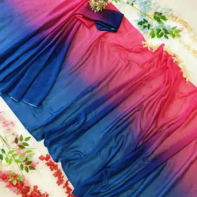 Rangoli Silk Saree, Embellished Digital Print Saree - Red Blue