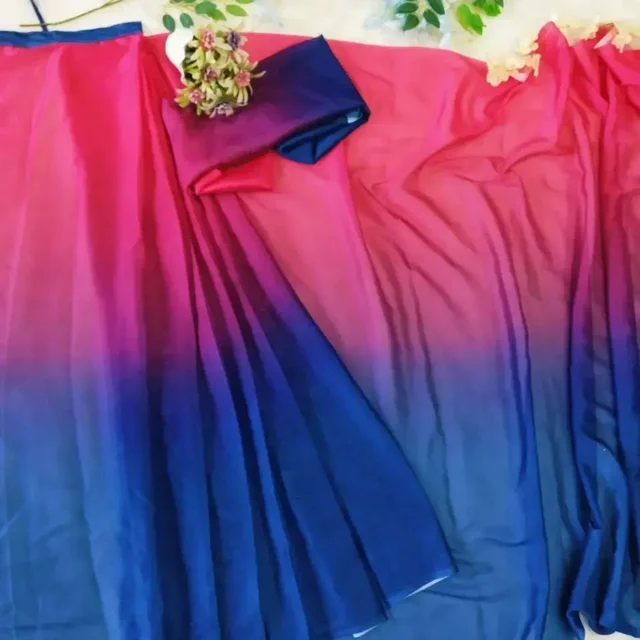Rangoli Silk Saree, Embellished Digital Print Saree - Red Blue