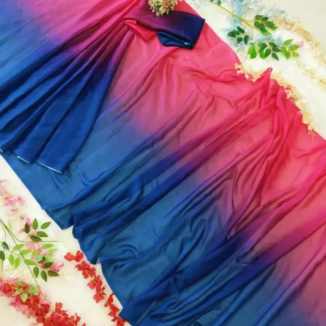 Rangoli Silk Saree, Embellished Digital Print Saree - Red Blue