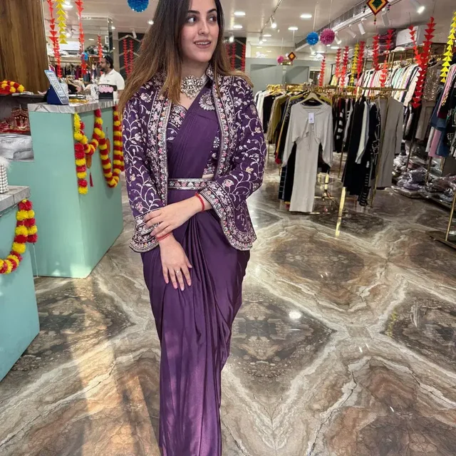Ready To Wear Party Wear Designer Saree With Koti - Red