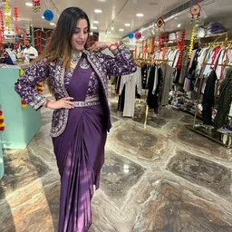 Ready To Wear Party Wear Designer Saree With Koti - Red