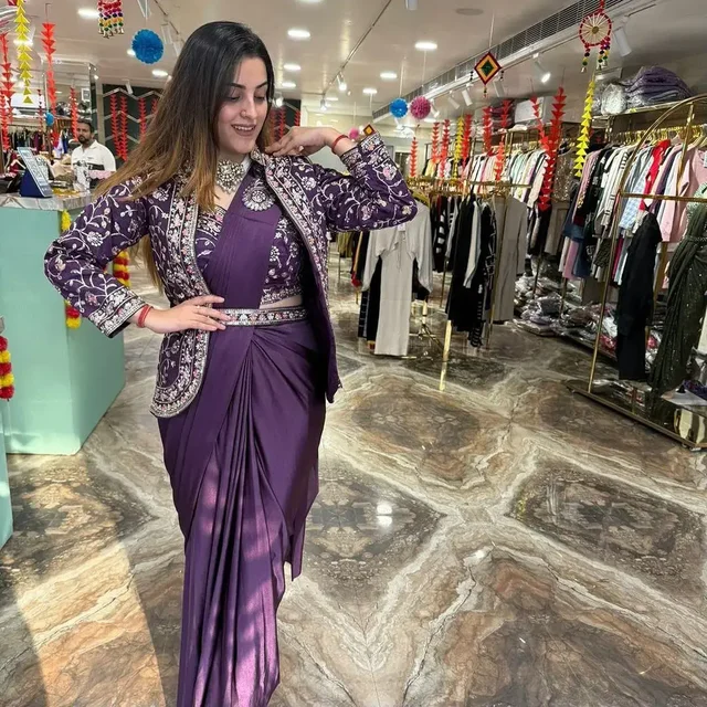 Ready To Wear Party Wear Designer Saree With Koti - Red