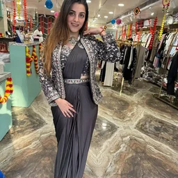 Ready To Wear Party Wear Designer Saree With Koti - Red