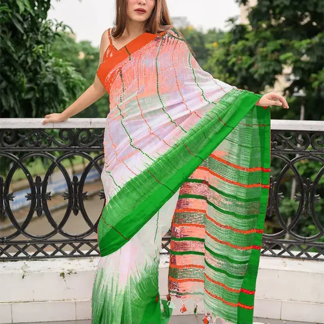 Rebulic Day Special Saree Tiranga Saree - Green