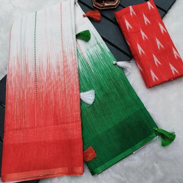 Rebulic Day Special Saree Tiranga Saree - Green