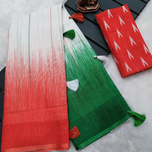 Rebulic Day Special Saree Tiranga Saree - Green