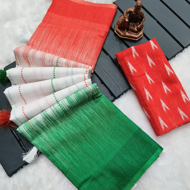 Rebulic Day Special Saree Tiranga Saree - Green