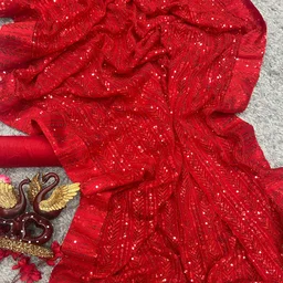 Red Bollywood Sequence Work Party Wear Saree