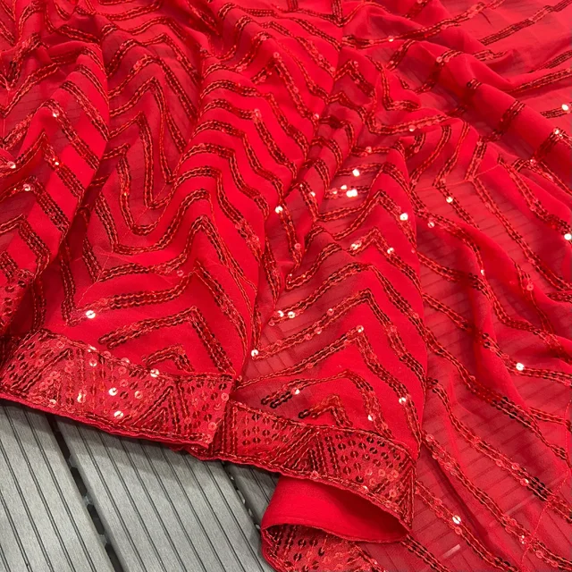 Red,black Soft Georgette Sequence Work Saree In Best Price - Black