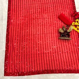 Red,black Soft Georgette Sequence Work Saree In Best Price - Black