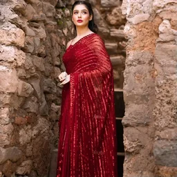 Red,black Soft Georgette Sequence Work Saree In Best Price - Black