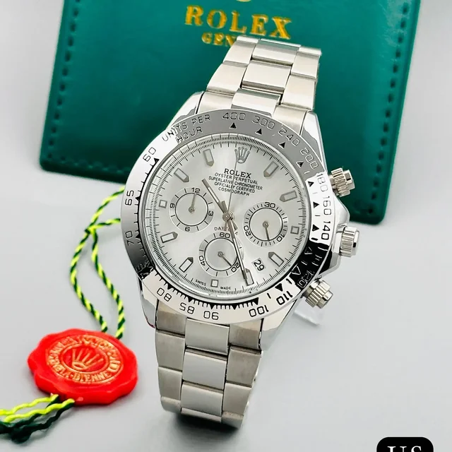 Rolex Men’s Premium Watch with Heavy Metal Chain | Luxury Steel Belt - white dial
