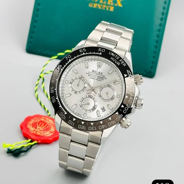 Rolex Men’s Premium Watch with Heavy Metal Chain | Luxury Steel Belt - white dial