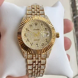 Rolex Very Stylish Trending Full Diamond Men's Watch ,Festival And Party Wear - Black