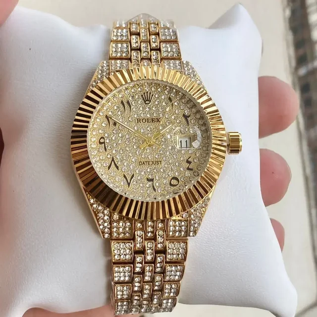 Rolex Very Stylish Trending Full Diamond Men's Watch ,Festival And Party Wear - Black