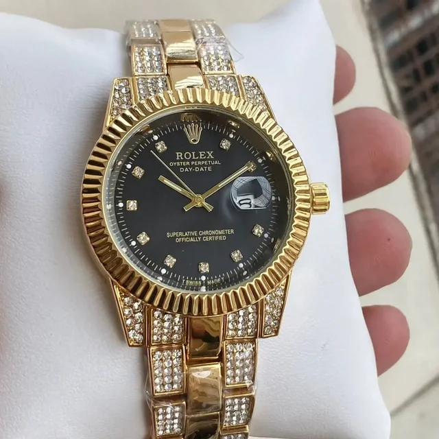 Rolex Very Stylish Trending Full Diamond Men's Watch ,Festival And Party Wear - Black