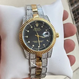 Rolex Very Stylish Trending Full Diamond Men's Watch ,Festival And Party Wear - Black