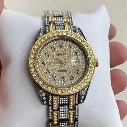 Rolex Very Stylish Trending Full Diamond Men's Watch ,Festival And Party Wear - Black