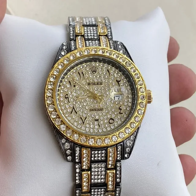 Rolex Very Stylish Trending Full Diamond Men's Watch ,Festival And Party Wear - Black