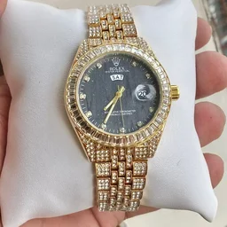 Rolex Very Stylish Trending Full Diamond Men's Watch ,Festival And Party Wear - Black