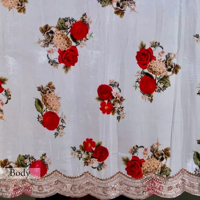 Rose Flower Designer Saree, White Party Wear Collection - White