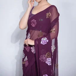 Rose Sequence Work Saree, Party Wear Saree In More Colours - Green