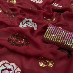Rose Sequence Work Saree, Party Wear Saree In More Colours - Green