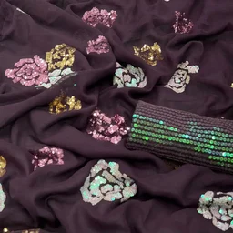 Rose Sequence Work Saree, Party Wear Saree In More Colours - Green