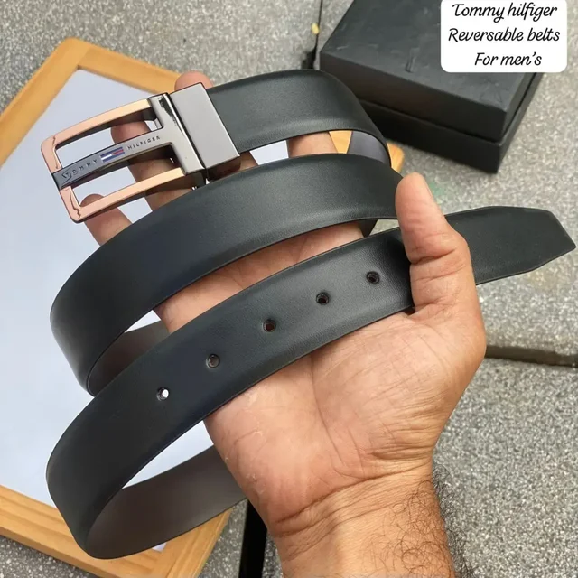 Tommy Hilfiger Reversible Imported Leather Belt for Men - black