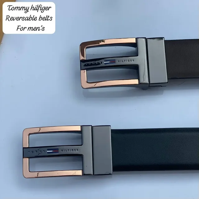 Tommy Hilfiger Reversible Imported Leather Belt for Men - black