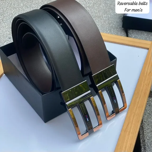 Tommy Hilfiger Reversible Imported Leather Belt for Men - black