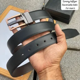 Tommy Hilfiger Reversible Imported Leather Belt for Men - black
